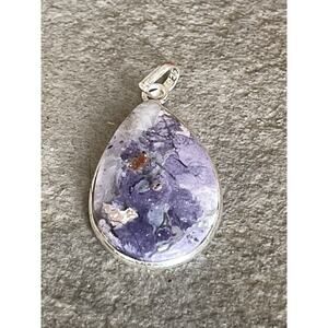 Tiffany Stone 925 Silver 1.75” Pendant Rare Purple Bertrandite Opalised Fluorite